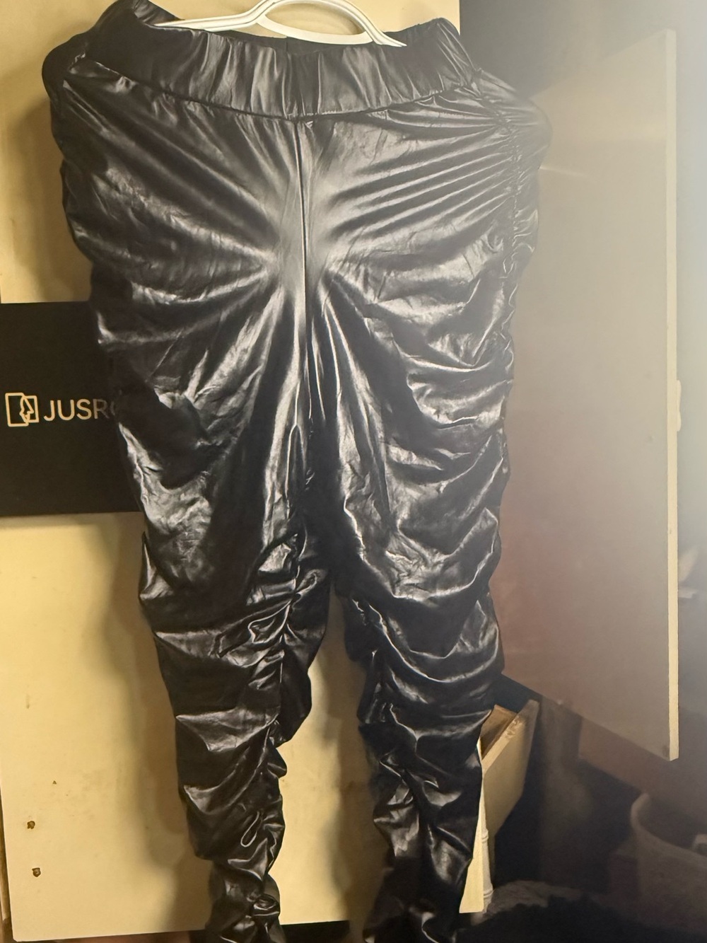 Kids Faux Leather Ruched Jogger Pants - Black